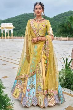 Multicolor Embroidered Silk Designer Lehenga Set Silk Bridal Lehenga, Sequins Lehenga, Lehenga Wedding, Lehenga Choli Online