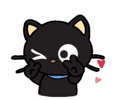 a black cat is holding his hand up to the side and making a heart with it's eyes