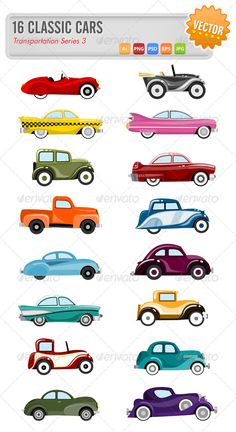 different colored cars are shown in this graphic art work - miscellaneous objects illustrations on separate layers