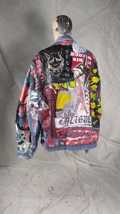 Art In Clothes, Hyper Pop Fashion, Alternative Y2k, Edgy Emo, Reworked Clothes, Girl Jacket, Y2k Girl, Painted Denim Jacket, Painted Jacket