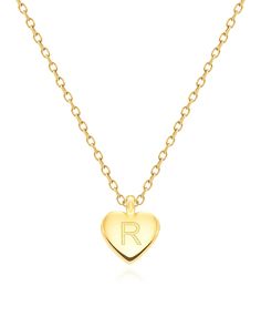 PRICES MAY VARY. The heart necklace engraved with alphabet（from A to Z), 18k gold finish, Minimalism style. At 16" in length with a 2" extender, This necklace will comfortably fit ALL women neck sizes. Wear this simple necklace alone for a classic look, or layer it with choker or longer necklaces. Each necklace piece is packed with a handmade gift box. Tags: dainty necklace for women, personalized necklaces for women, necklace with initials, necklace with initials, heart necklaces for women, cus Gold Initial Letter Necklace For Valentine's Day, Minimalist Gold Heart Necklace With Initials, Valentine's Day Yellow Gold Initial Name Necklace, Minimalist Yellow Gold Initial Necklace For Valentine's Day, Tarnish Resistant Initial Pendant Charm Necklace For Valentine's Day, Valentine's Day Tarnish Resistant Initial Pendant Charm Necklace, Valentine's Day Tarnish-resistant Initial Pendant Charm Necklace, Valentine's Day Yellow Gold Minimalist Initial Necklace, Valentine's Day Yellow Gold Initial Necklace