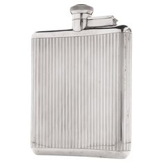 a silver flask is shown on a white background