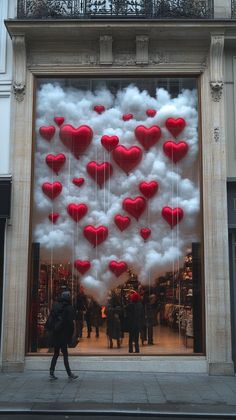 Valentine's Day Store Windows, Valentine Store Decor, Store Valentines Display, Valentine Event Decoration, Valentines Decor Restaurant, Valentine Boutique Window Display, Cubicle Valentines Day Decor, Heart Window Display, Anthropologie Valentines Display