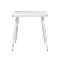 a small white table with two legs on the top and one leg up against it