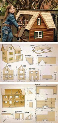 the plans for a dollhouse are shown in three different views, and there is also a