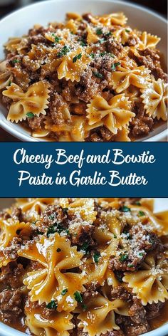 cheese beef and boastie pasta in garlic butter is an easy dinner recipe that's ready in under 30 minutes