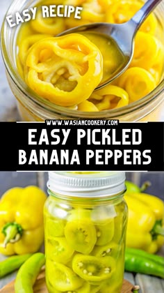 an easy pickled banana peppers recipe in a mason jar