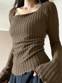 ⚡Buy 2024 Square Neck Flare Sleeve Slim Knit Beige L under $19.00 in Tops&Tees at AnotherChill.com Online. Style: Casual/Vintage. Fabric Content: Polyester. Fit Type: Slim Fit. Neckline: Square Neck. Sleeve Length: Long Sleeve. Unique & stylish design: Embrace a one-of-a-kind look with this flare-sleeve top. The square neckline & vintage vibe create a trendsetting style.. Versatile & easy to style: Effortlessly switch between casual & chic. Pair with jeans or a skirt for a versatile appeal.. Com Y2k Long Sleeve, Bottoming Shirt, Mode Inspo, Inspired Outfits, 가을 패션, Mode Inspiration, Style Outfits, Dream Clothes, Trendy Tops