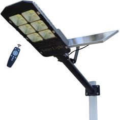 a street light with remote control attached to it