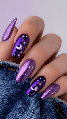 December Style, December Winter, Witchy Nails, Purple Nail Art, December Christmas, Galaxy Nails, Blush Nails