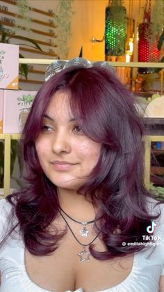 Purple Hair Olive Skin, Grape Red Hair Color, Plum Hair Olive Skin, Dark Reddish Purple Hair, Wine Purple Hair, Rose Violet Hair, Grape Hair Color, Red Purple Hair Color, Grape Purple Hair