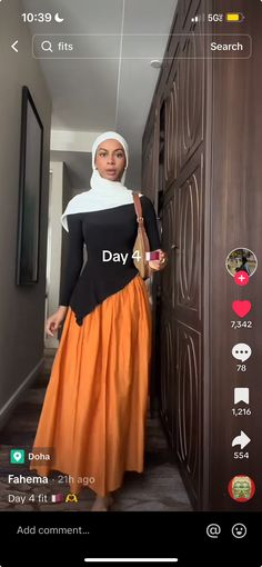 Cute Hijabi Skirt Outfits, Chinese Modest Fashion, Modest Fashion Hijab Casual, Burnt Orange Color Combinations Outfit, Hijab Skirt Outfit Classy, Norway Style Fashion, Modest Skirt Outfits Muslim, Hijabi Work Outfits, Muslimah Fashion Outfits Dresses