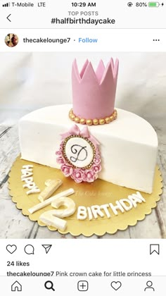 a birthday cake with a pink crown on top