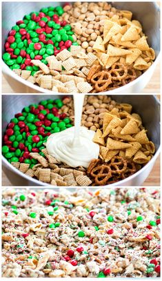 the process to make christmas crackers and pretzels is shown in three different pictures