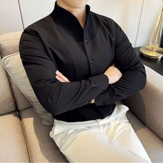 Craft of Weaving : TAT Applicable Season : Spring and Summer Applicable Scene : Office Place Of Origin : China (mainland) Closure Type : Single Breasted Pattern Type : Solid Sleeve Style : regular Model Number : CZ018 Fabric Type : Broadcloth Style : Smart Casual Collar : stand Sleeve Length(cm) : Full Material : lyocell,POLYESTER Shirts Type : Casual Shirts Brand Name : MYAZHOU Gender : MEN Item Type : SHIRTS The Item isAsia Korea Size,1-2 size smallerthan Euro/US.Pls check the size chart caref Elegant V-neck Shirt For Party, Formal Slim Fit V-neck Top, Elegant Black Shirt With Casual Collar, Slim Fit V-neck Top For Formal Occasions, Slim Fit V-neck Top For Formal Wear, Formal V-neck Summer Shirt, Summer Formal V-neck Shirt, Slim Fit V-neck Formal Top, Semi-formal Solid V-neck Top