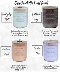 four different types of candles are shown in this graphic diagram, with the names and description below