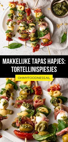 two plates with different types of appetizers on them and the words makelike tapas haples tortelliispies