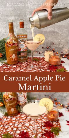 the caramel apple pie martini is served in coupe glasses