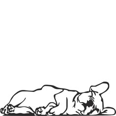 a black and white drawing of a dog laying on the ground with it's head down