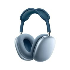 a pair of blue headphones on a white background