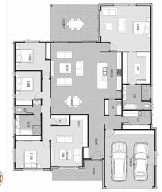 the floor plan for an apartment with two car garages and three bedroom, one living room