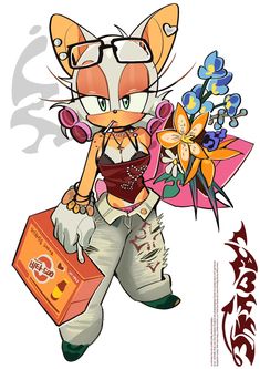 an image of a cartoon cat with flowers in her hand and the caption's name on it