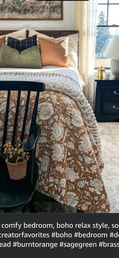 a bed room with a neatly made bed and a painting on the wall above it