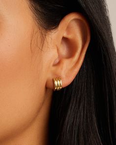 First Piercing, Silver And Gold Earrings, Turquoise Birthstone, Gold Huggie Earrings, Ears Pierced, Mini Bracelet, Thick Hoop Earrings, Modern Style Design, Steel Post