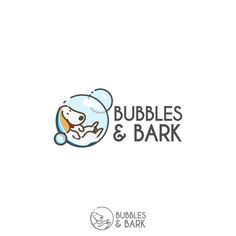 the bubbles and bark logo is shown on a white background, with an image of a dog