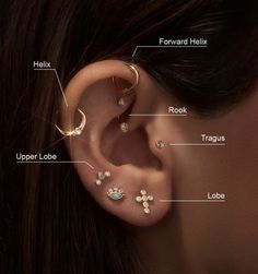 an ear is shown with different types of piercings on it and labeled in the text below