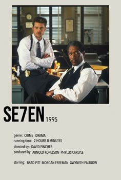 the poster for se7en shows two men sitting at a desk in an office