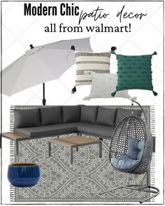 modern chic patio decor all from walmart with text overlay that reads modern chic patio decor all from walmart