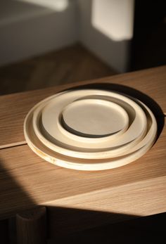 two plates sitting on top of a wooden table