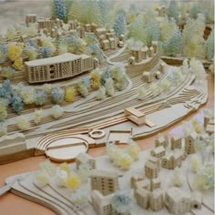 a model of a city with trees and buildings