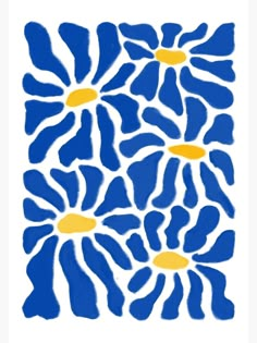 a blue and yellow flower pattern on a white background with an orange center in the middle