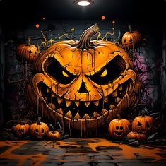 an image of a halloween scene with pumpkins