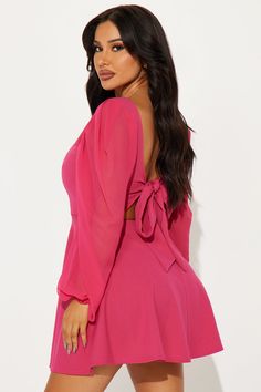 Available In Hot Pink. Puff Sleeve Mini Dess Square neckline Long puff sleeves Tie back Stretch Length = 32" Self: 95% Polyester 5% Spandex Contrast: 100% Polyester Lining: 100% Polyester Imported | Pure Bliss Puff Sleeve Mini Dress in Hot Pink size Large by Fashion Nova Hot Pink Fashion, Mini Dress Hot, Puff Sleeve Mini Dress, Gold Necklace Layered, Long Puff Sleeves, Mini Dress With Sleeves, In Hot, Pink Fashion, Layered Necklaces