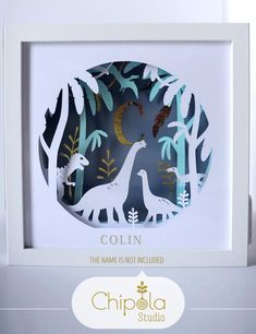 a paper cut out of a giraffe and other animals in the forest with text that reads colin the name is not included