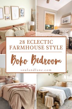 a collage of photos with the words, 28 eclectic farmhouse style boho bedroom