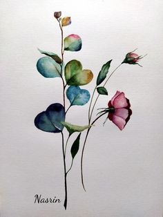 a watercolor painting of three flowers on a white background with the words nagin written below it