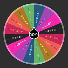 a spinning wheel with the words spin written on it in different colors and symbols,