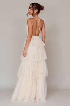 Shop the Seylah Tiered Frill Maxi Dress Glitter Cream | Selfie Leslie Tiered Ruffle Bridesmaid Dress, Tiered Layered Dress, Tule Layered Dress, Tiered Evening Dress, Tulle Tiered Prom Dress, Tiered Bridesmaids Dresses, Prom Dresses Tiered, Layered White Dress, Tiered Prom Dresses