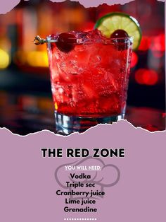 the red zone cocktail menu is shown