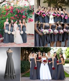 the bridesmaid dresses on pinterest are gray and white, with red accents