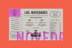 a pink and black menu with the words las november