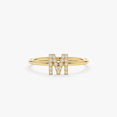 Gold Diamond Initial Ring