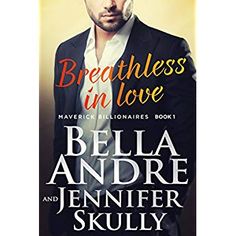 a man in a suit and tie standing next to a book cover with the title breathless in love