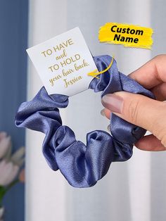 These Personalized Bridesmaid Hair Scrunchies are the perfect way to thank your bridal party. These scrunchies are not only a thoughtful bridesmaid gift, but they also add a personalized touch to your wedding day.  Add your bridesmaids names for an  sweet touch.  More than 10 colors to choose from ensuring they will match the bridesmaid gowns and only compliment your big day Made with high-quality materials, these scrunchies are both stylish and durable. Show your appreciation with these personalized scrunchies. Scrunchies also work for bride with he customizaton of To Have and To Hold inscribed on the custom hair tie tags.  . Material: Fabric        Size: 4.7in / 12cm Bright Colors Fashion, Bridal Favors, Bridesmaid Proposal Cards, Unique Gifts For Him, Tie Gifts, Etsy Bridesmaid Gifts, Bachelorette Party Gifts, Bridesmaids Personalized, Hair Scrunchies