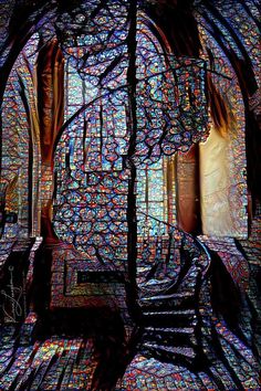 the inside of a building with stained glass windows