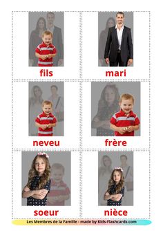 four different pictures of people with their names in french and english, including the child's name